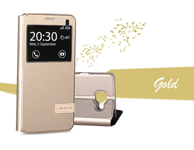 Bao da Sview Samsung A9 hiệu Usams màu vàng gold  